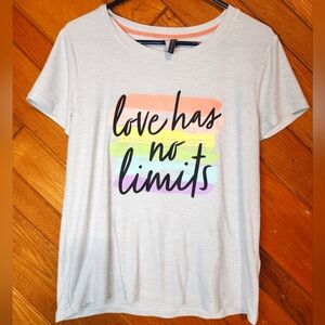Jaclyn Intimates Love has no limits small white and rainbow letters comfy tshirt